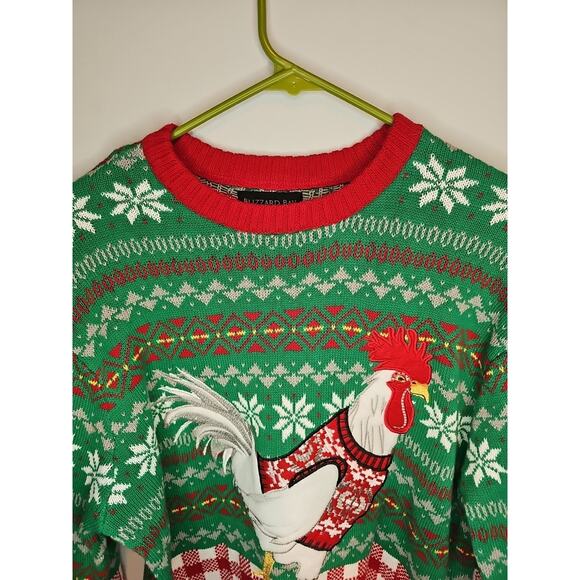Blizzard Bay Ugly Christmas Sweater Men/Women M Rooster Applique Cotton Crewneck - Picture 3 of 10